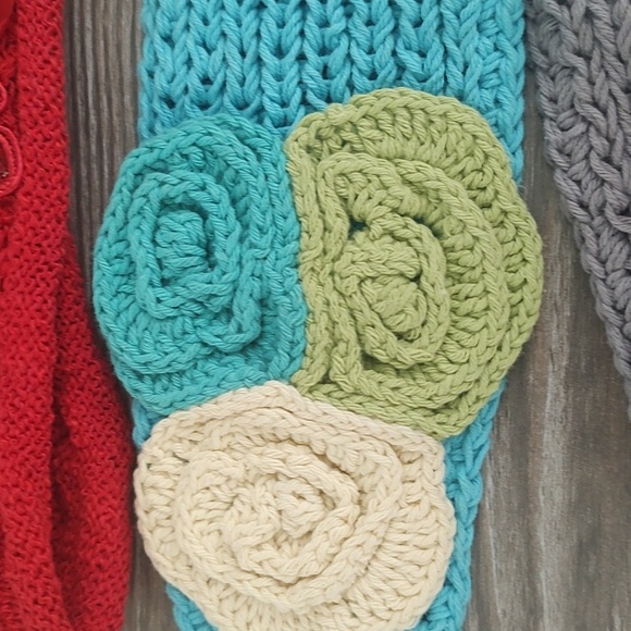 New Lot of 4 Crochet Knit Neckwarmers Headbands Grey Pink Red Turquoise Sparkle - Picture 8 of 15